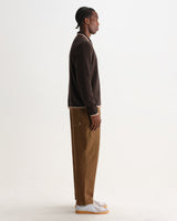 wax london men's Lennox - Brown And Natural Long-Sleeve Knitted Zip Polo
