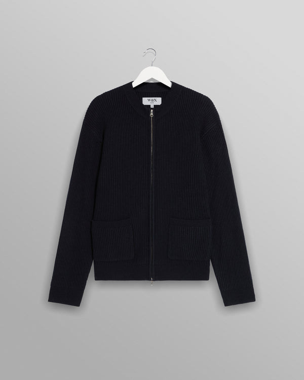 wax london men's Lisford - Navy Stitch Zip Cardigan