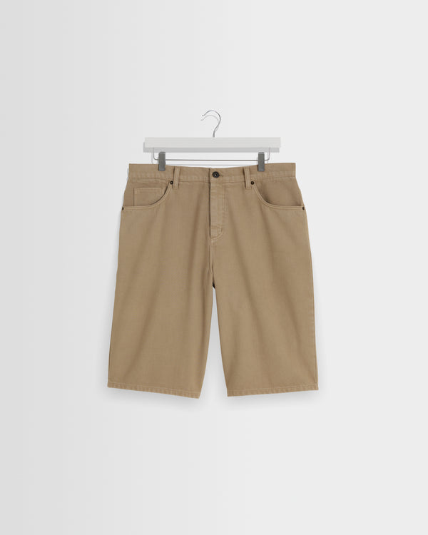 wax london men's Luca - Washed Beige Organic Cotton Denim Shorts