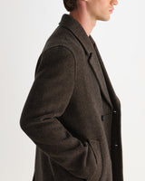 wax london men's Magnus - Brown Herringbone Double-Breasted Wool Overcoat