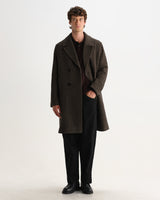 wax london men's Magnus - Brown Herringbone Double-Breasted Wool Overcoat
