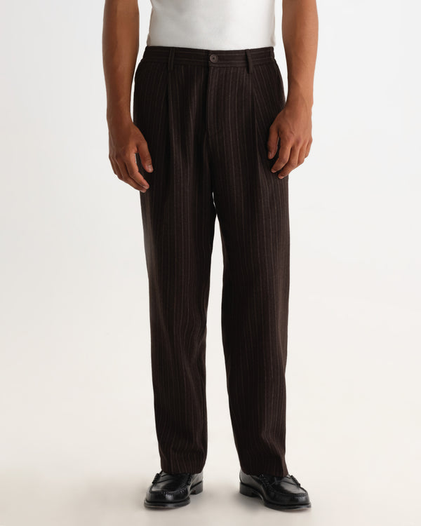 wax london men's Malham - Brown Italian Flannel Stripe Trouser
