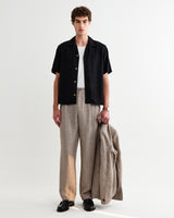 wax london men's Malham - Natural And Brown Stripe Linen Wide Fit Trousers