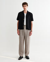 wax london men's Malham - Natural And Brown Stripe Linen Wide Fit Trousers