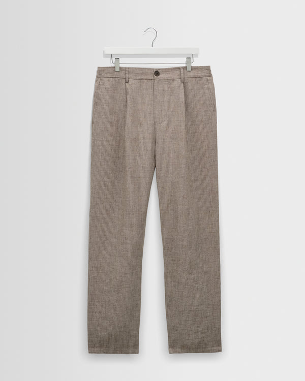 wax london men's Malham - Natural And Brown Stripe Linen Wide Fit Trousers