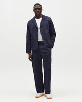 wax london men's Malham - Navy Dobby Cotton Wide Fit Trousers