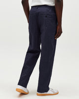wax london men's Malham - Navy Dobby Cotton Wide Fit Trousers