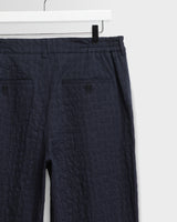 wax london men's Malham - Navy Dobby Cotton Wide Fit Trousers