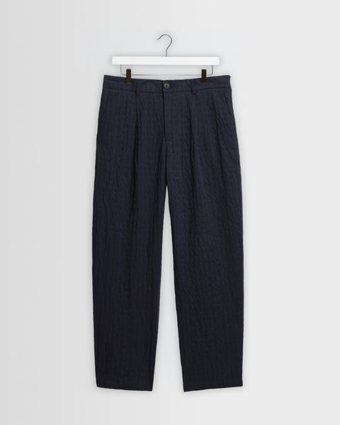 Malham - Navy Dobby Cotton Wide Fit Trousers