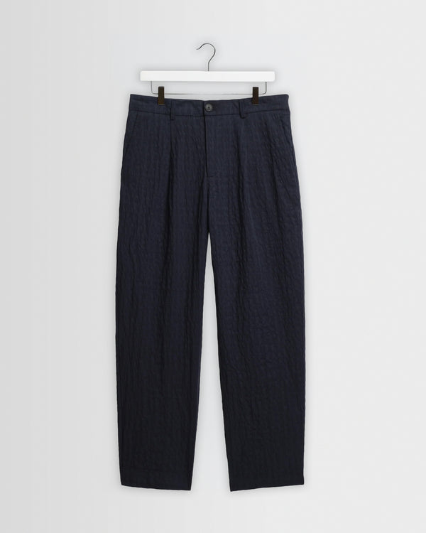 wax london men's Malham - Navy Dobby Cotton Wide Fit Trousers