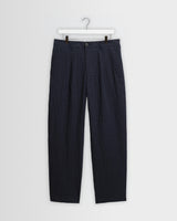 wax london men's Malham - Navy Dobby Cotton Wide Fit Trousers