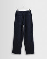 wax london men's Malham - Navy Pinstripe Wool Trousers