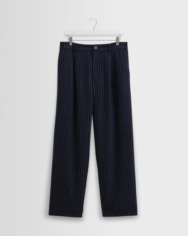 wax london men's Malham - Navy Pinstripe Wool Trousers