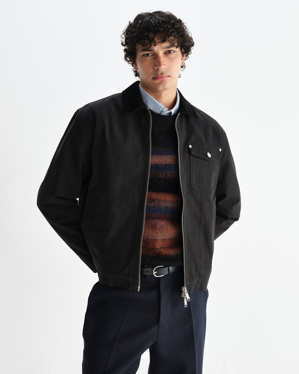 wax london men's Mason - Black Peached Canvas Work Jacket