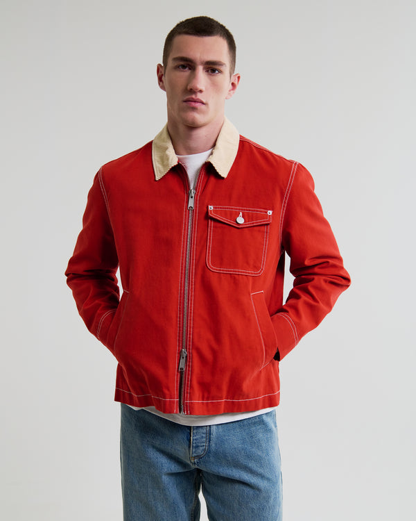 wax london men's Mason - Red Peached Canvas Work Jacket