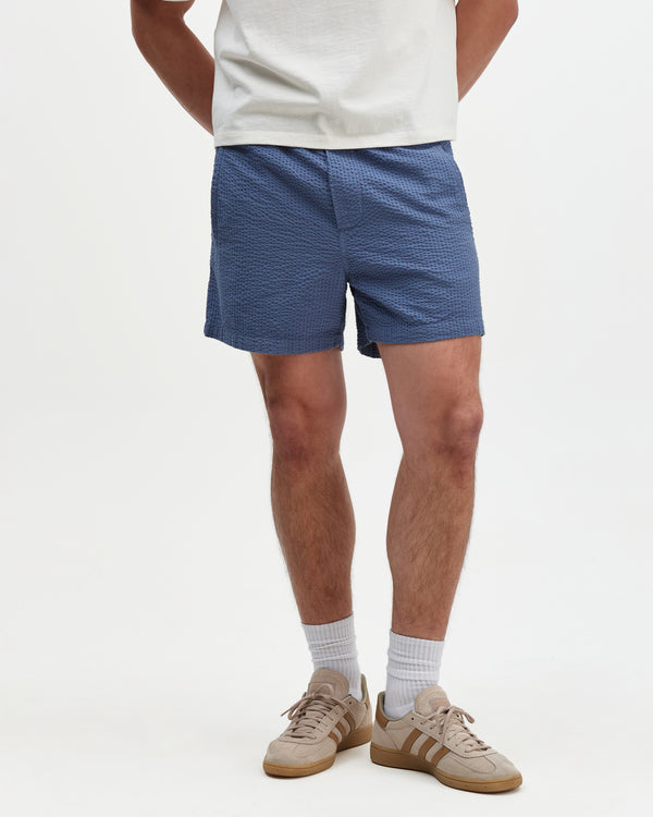 wax london men's Mescal - Blue Cotton Seersucker Shorts
