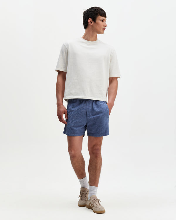 wax london men's Mescal - Blue Cotton Seersucker Shorts