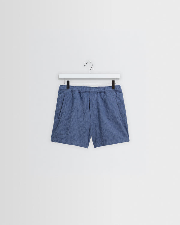 wax london men's Mescal - Blue Cotton Seersucker Shorts