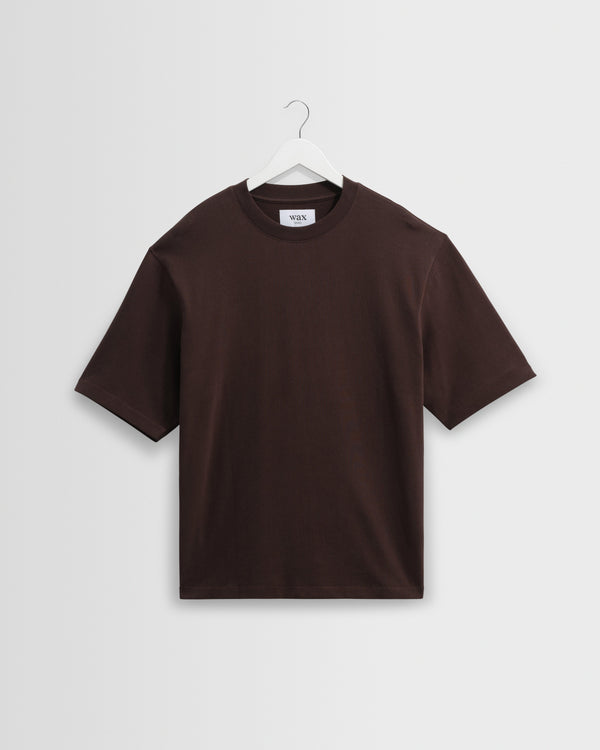 wax london men's Milton - Dark Brown Organic Emorised Cotton T-Shirt