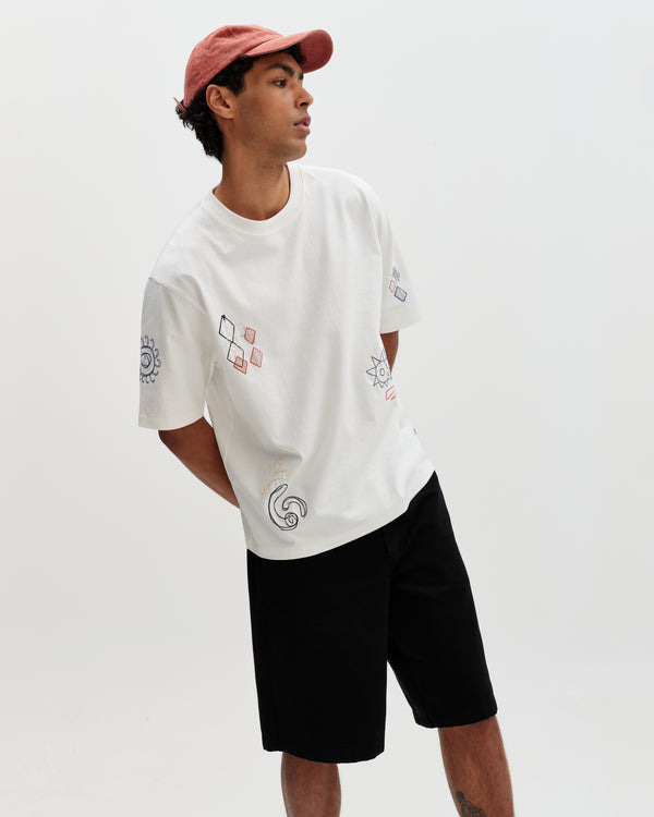 wax london men's Milton - Ecru Sun Doodle Organic Cotton Graphic T-Shirt