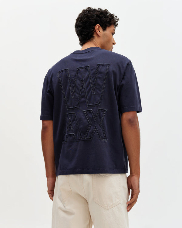 wax london men's Milton - Navy Varsity Applique Graphic T-Shirt