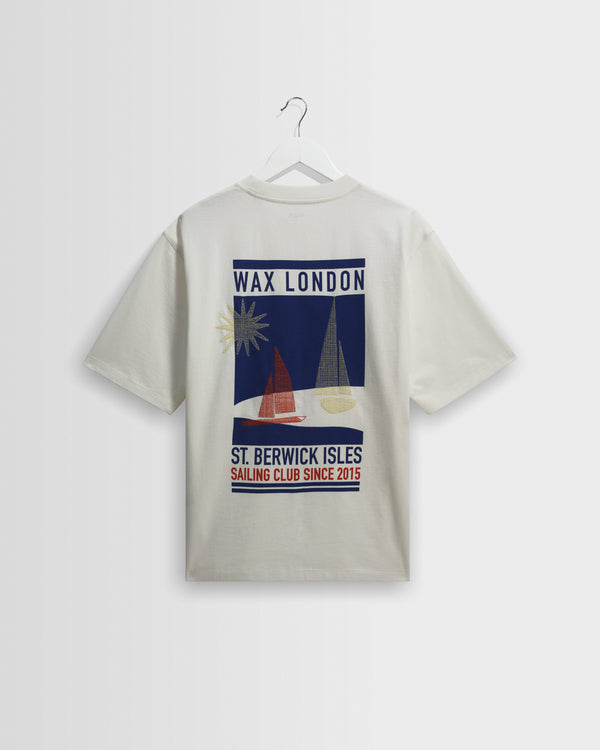 wax london men's Milton - Off White Embroidered Sailing Graphic T-Shirt