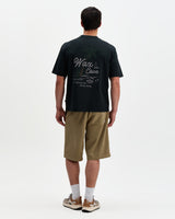 wax london men's Milton - Washed Black Organic Cotton Cove Graphic T-Shirt