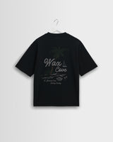 wax london men's Milton - Washed Black Organic Cotton Cove Graphic T-Shirt