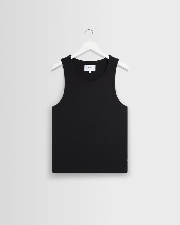 wax london men's Montague - Black Ribbed Organic Cotton Vest