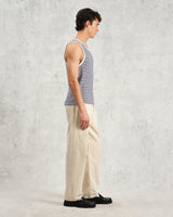 wax london men's Montague - Blue And Ecru Striped Ribbed Organic Cotton Vest