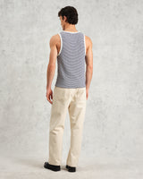 wax london men's Montague - Blue And Ecru Striped Ribbed Organic Cotton Vest
