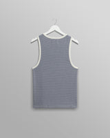 wax london men's Montague - Blue And Ecru Striped Ribbed Organic Cotton Vest
