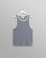 wax london men's Montague - Blue And Ecru Striped Ribbed Organic Cotton Vest