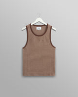 wax london men's Montague - Brown And Ecru Striped Ribbed Organic Cotton Vest
