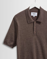 wax london men's Naples - Brown Marl Worsted Wool Knitted Polo