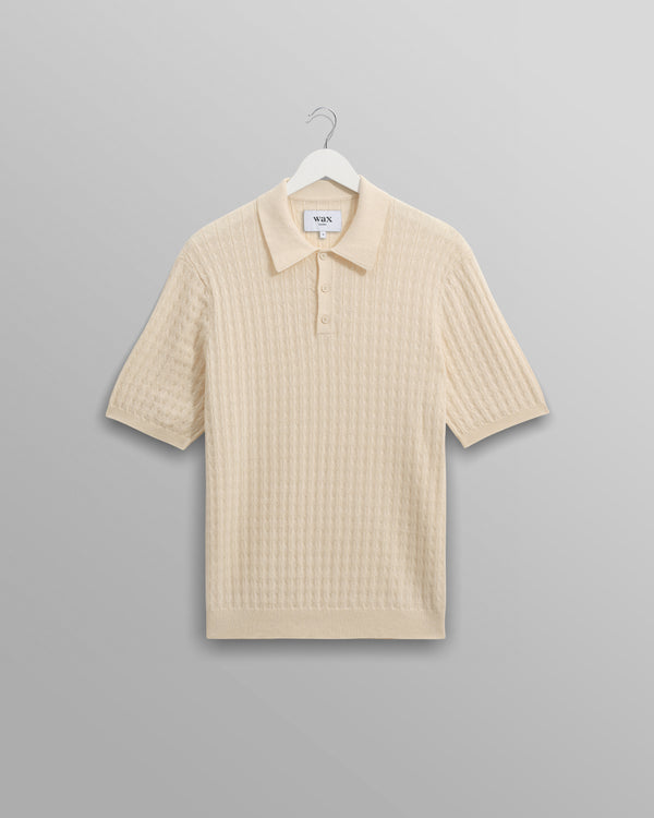 wax london men's Naples - Ecru Diamond Stripe Knitted Polo