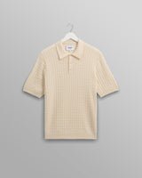 wax london men's Naples - Ecru Diamond Stripe Knitted Polo