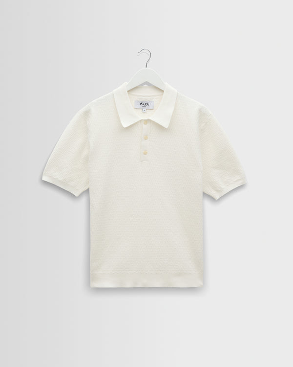 wax london men's Naples - Ecru Retro Diamond Knitted Polo