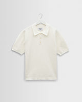 wax london men's Naples - Ecru Retro Diamond Knitted Polo