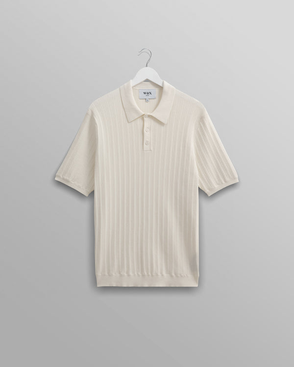 wax london men's Naples - Ecru Textured Knitted Polo Shirt