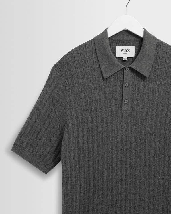 wax london men's Naples - Grey Marl Diamond Stripe Knitted Polo