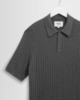 wax london men's Naples - Grey Marl Diamond Stripe Knitted Polo