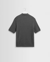 wax london men's Naples - Grey Marl Diamond Stripe Knitted Polo