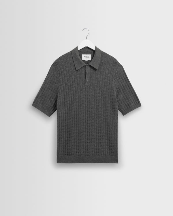 wax london men's Naples - Grey Marl Diamond Stripe Knitted Polo
