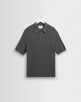 wax london men's Naples - Grey Marl Diamond Stripe Knitted Polo