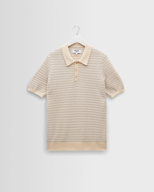 wax london men's Naples - Natural Mini Geometric Knitted Polo