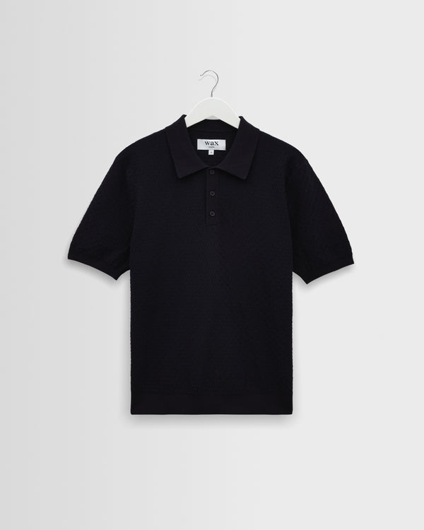 wax london men's Naples - Navy Retro Diamond Knitted Polo