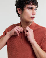 wax london men's Naples - Rust Retro Diamond Knitted Polo
