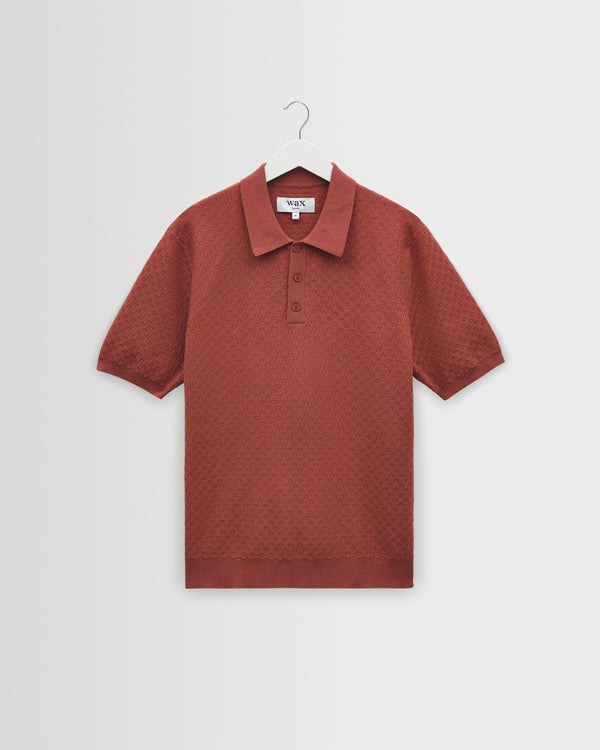 wax london men's Naples - Rust Retro Diamond Knitted Polo
