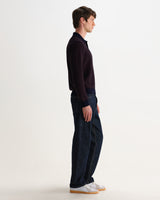 wax london men's Oban - Brown And Navy Geometric Long-Sleeve Knitted Polo